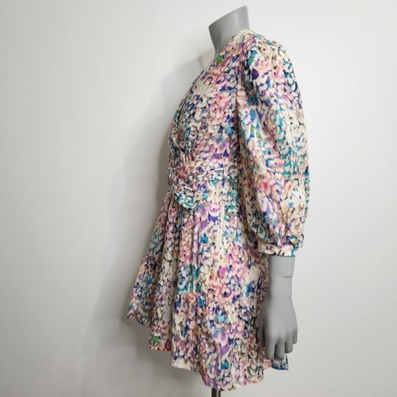 SHOL Los Angeles Abstract Print 3/4 Sleeve Tiered Mini Dress Size 4 BNWT - Picture 10 of 16